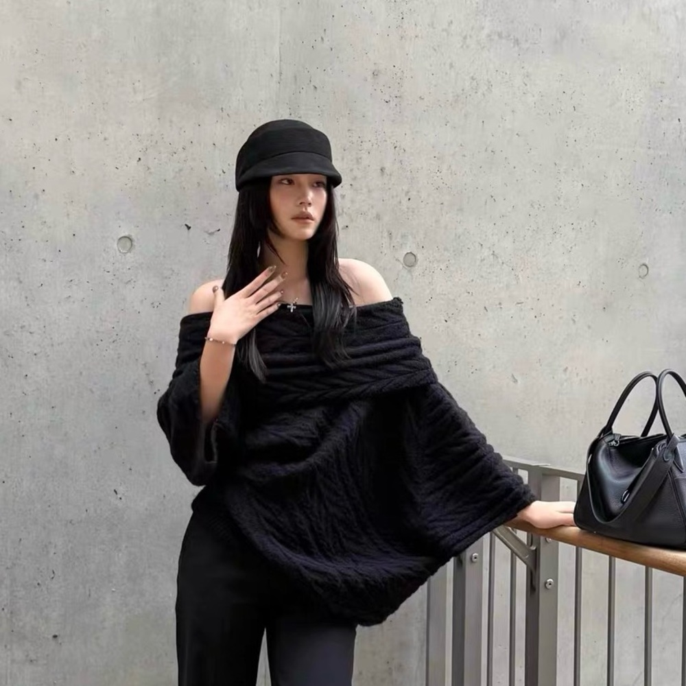 Elegant Black Women's Hat Knit Vintage Style Small-Brim